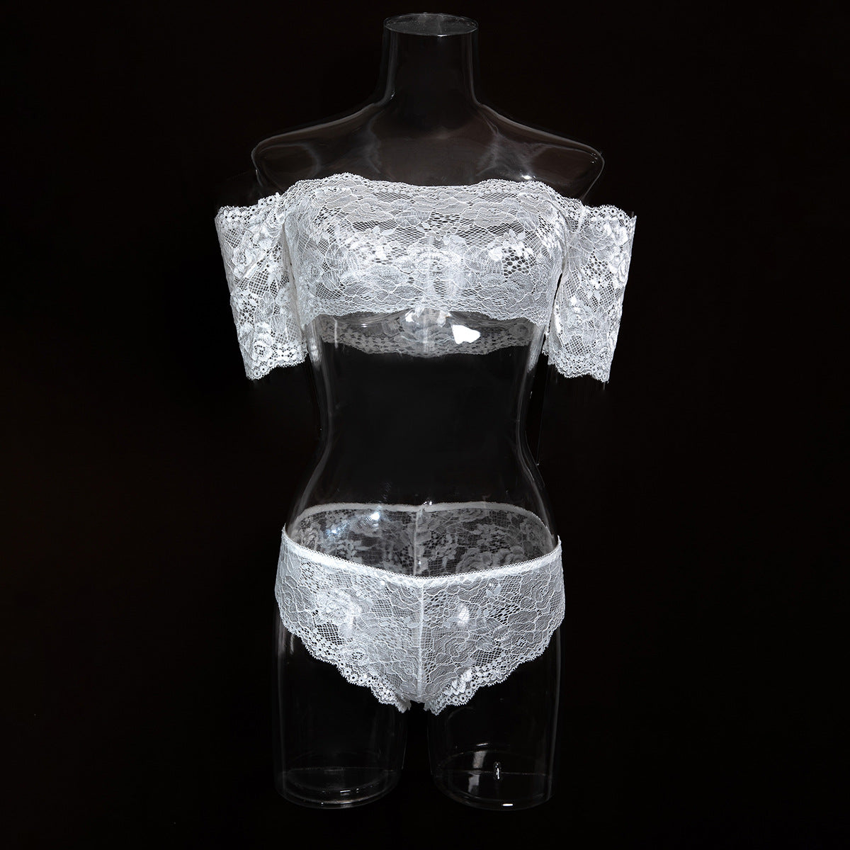 Sexy Underwear See through Lace White off Shoulder Strapless Sexy Top Temptation Two Women