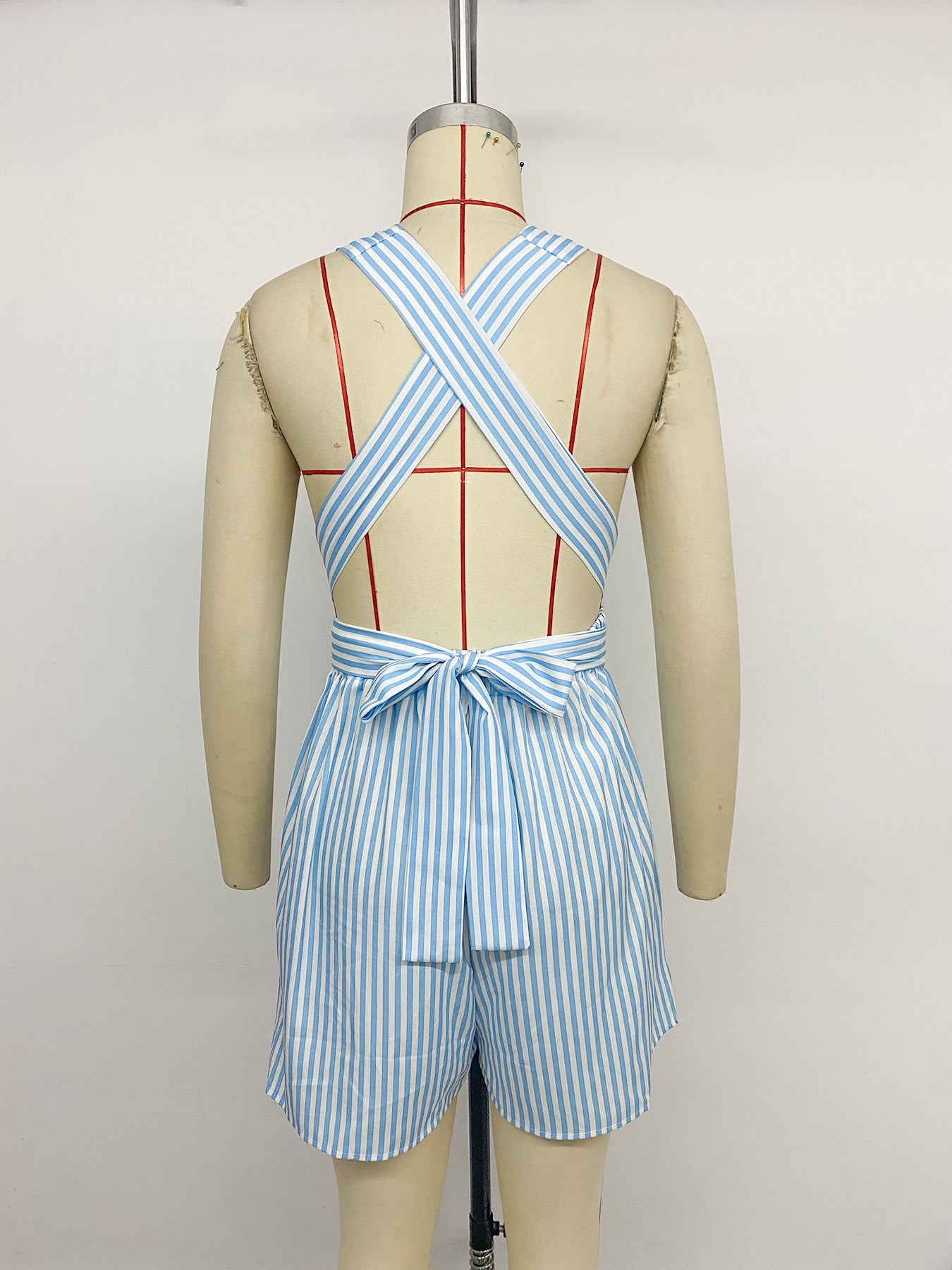 Summer Holiday Jumpsuit Striped Cross Backless Jumpsuit Shorts
