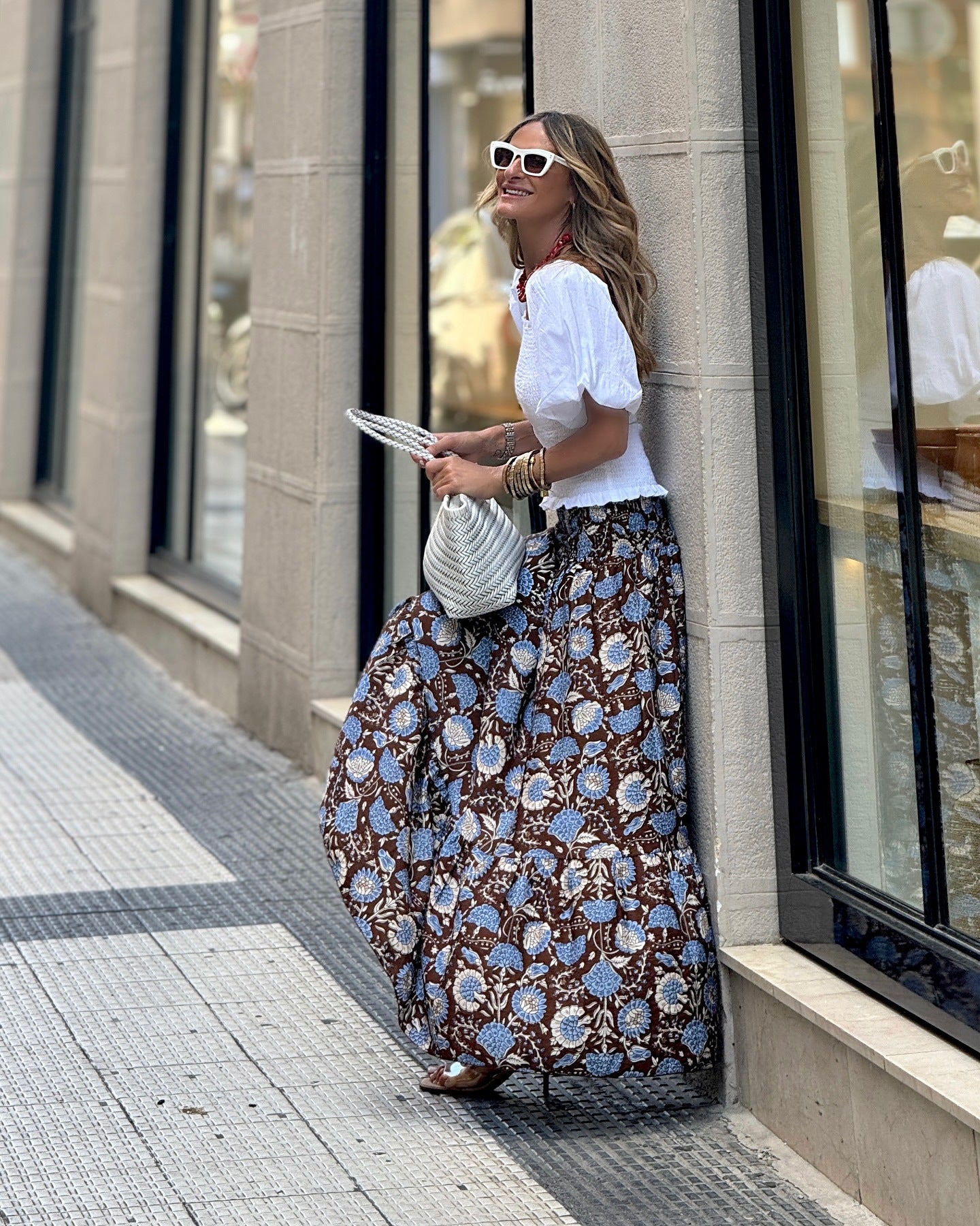 Internet Celebrity Same Skirt Elastic Waist Wide Hem Printed Long Skirt Skirt