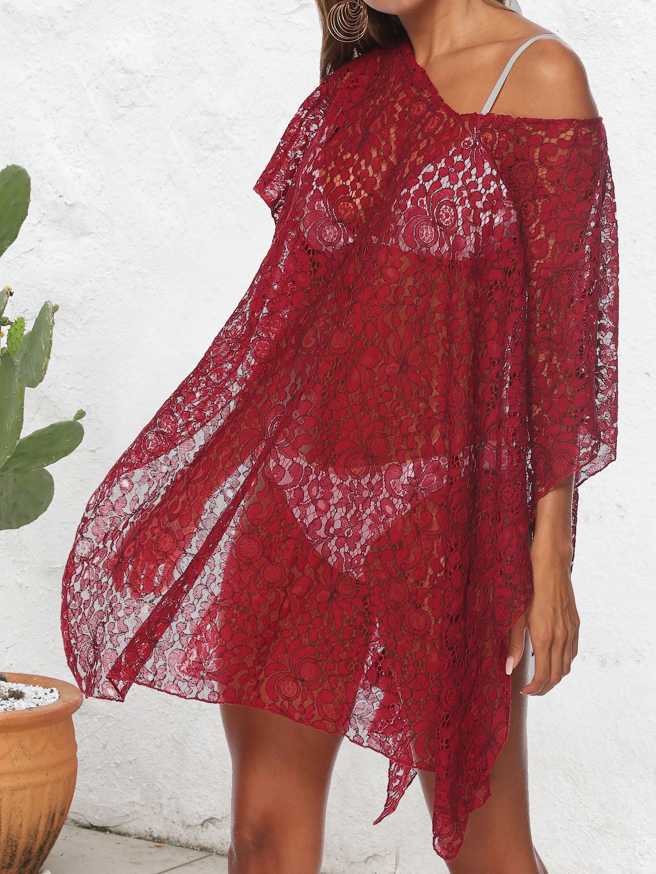 Women Seaside Holiday Beach Women Clothing Sexy See through Lace Bikini Sun Protective Blouse