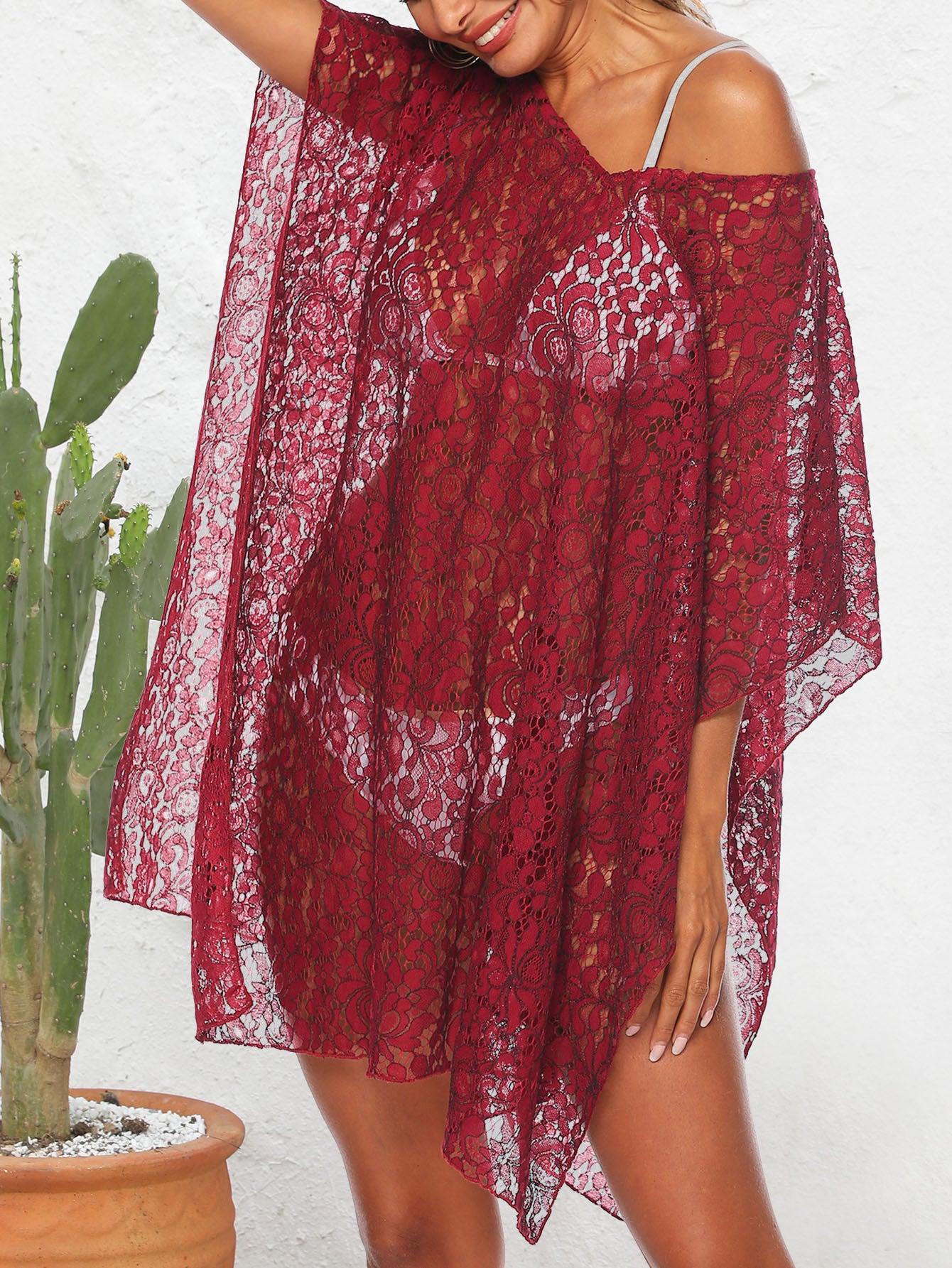 Women Seaside Holiday Beach Women Clothing Sexy See through Lace Bikini Sun Protective Blouse