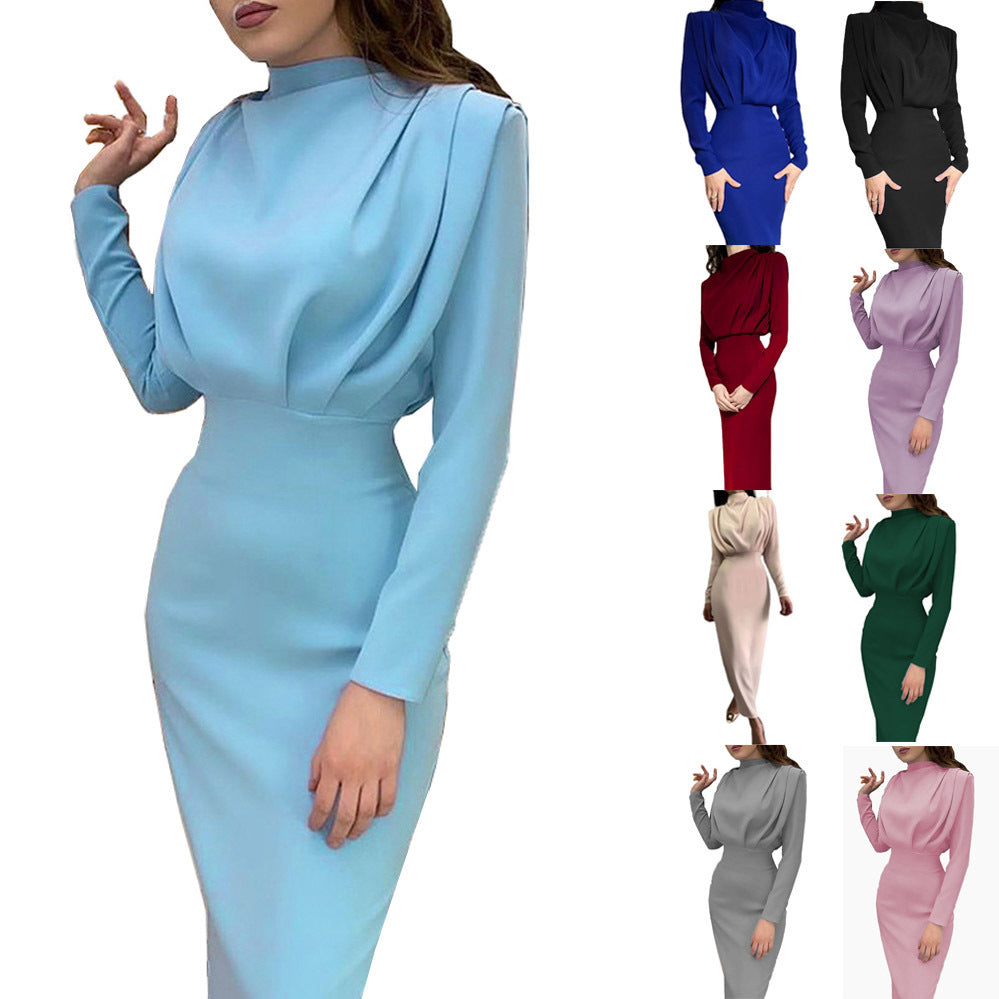 Autumn Waist-Controlled Western Solid Color Long Sleeve Dress