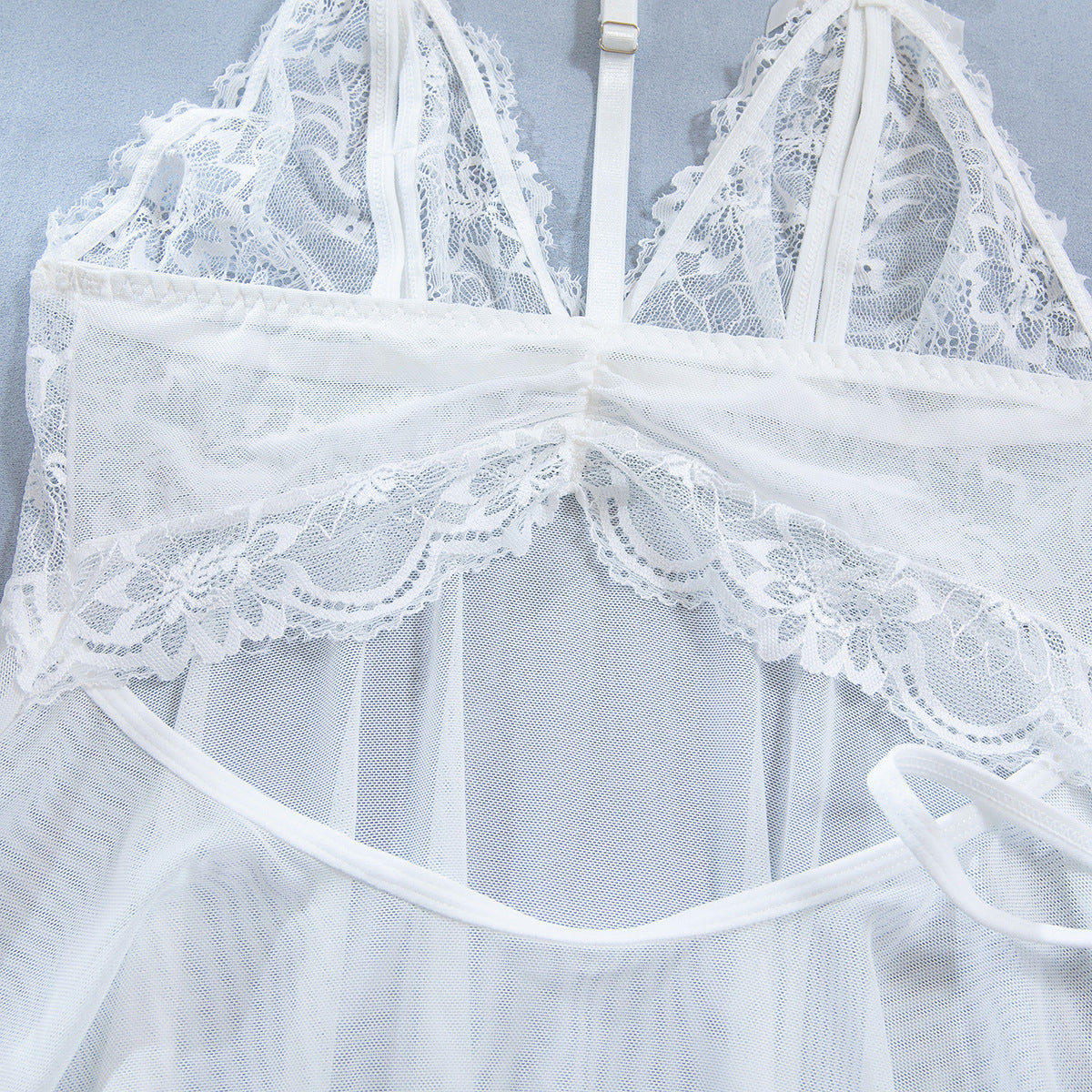 Sexy See through Slip Nightdress White Lady Cute Temptation Irregular Asymmetric Hem Cut Two Piece Set