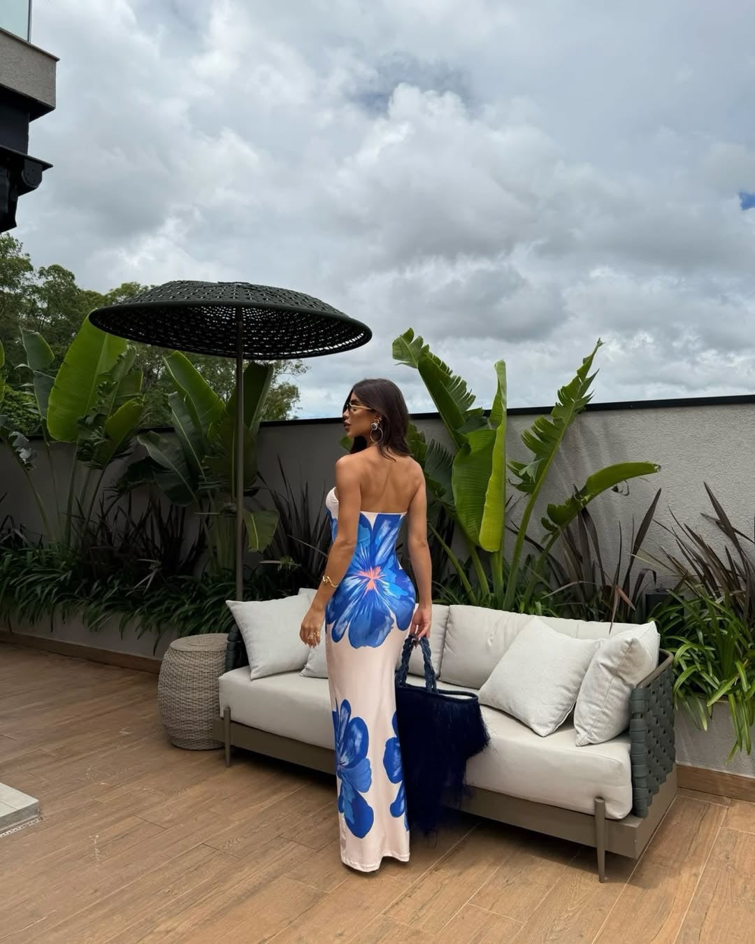 Summer Women Casual Tube Top Printed Long Vacation Dress