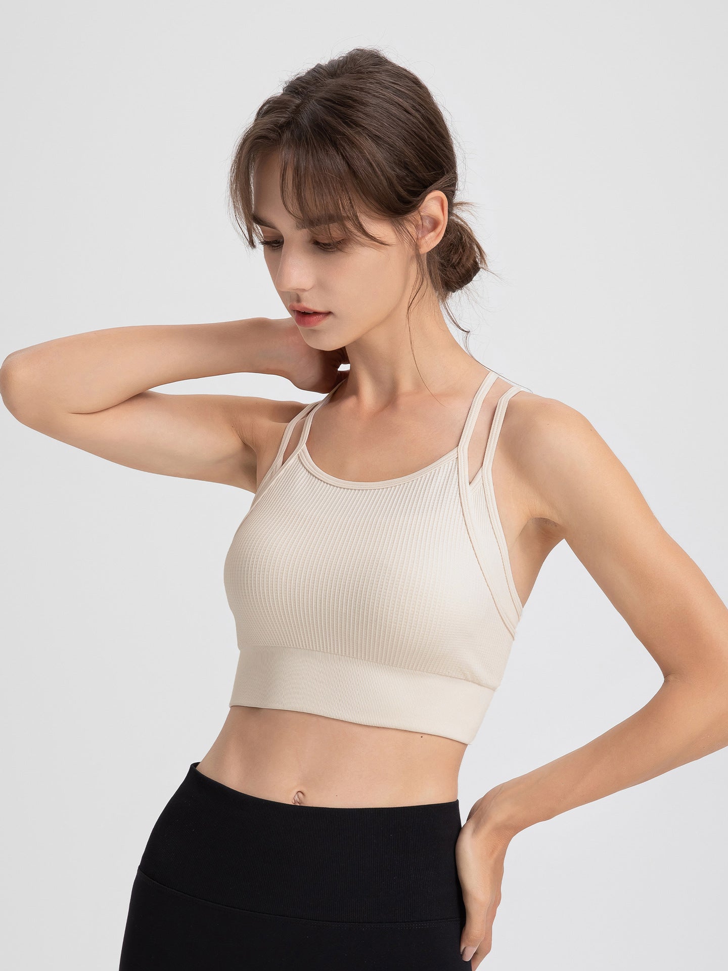 Sports Underwear Women Spaghetti Strap Beauty Back Faux Two Piece Sports Underwear Yoga Workout Clothes Bra Vest