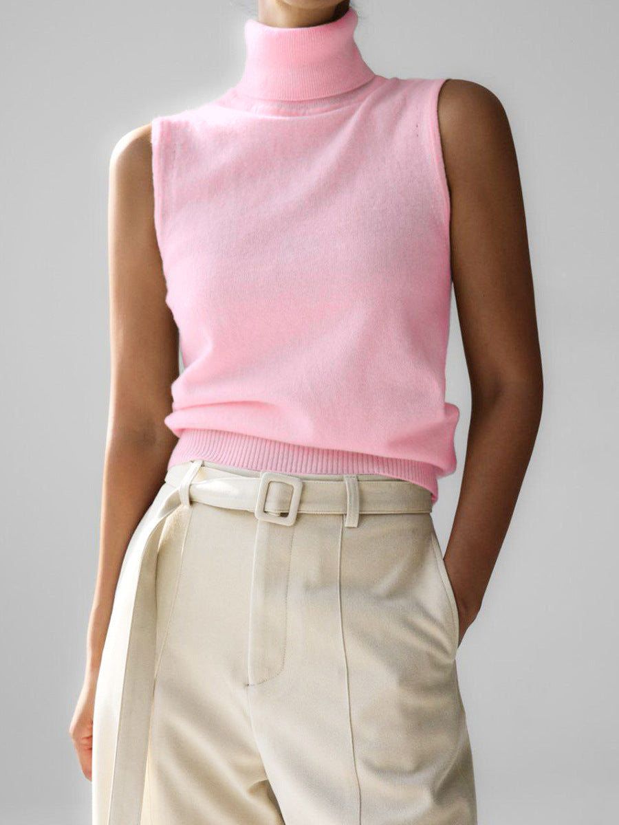 Knitted Sleeveless Vest Autumn High Neck Vest Sweater Minimalist Vest Top Women