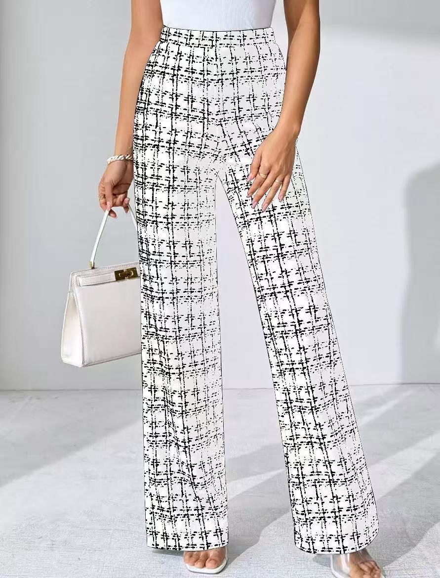 Women Plaid High Waist Straight Women Pants All Match Slimming Draped Casual Pants