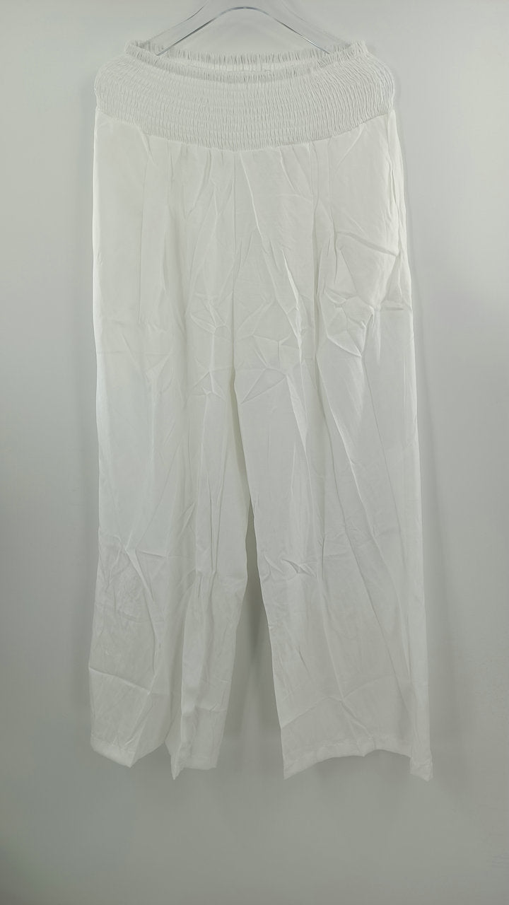 Spring Summer Women Clothing Cotton Linen Solid Color Elastic Waist Wide Leg Pants Casual Pants Trousers