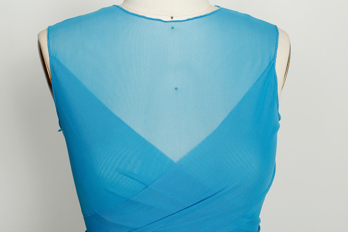 Spring Women Fashion Design Sheer Mesh Sexy Backless Slim Fit Sheath Dress