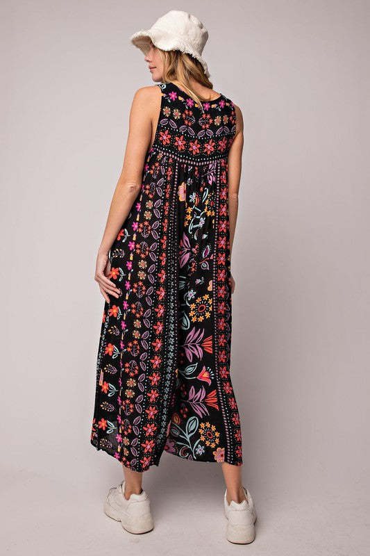Summer Women Clothing Vintage Printed Loose Sleeveless Jumpsuit