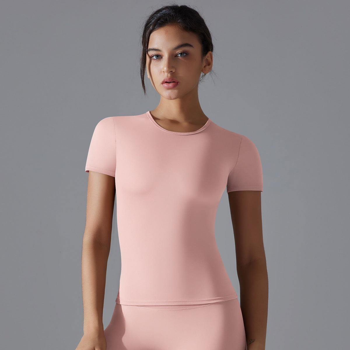 Spring Autumn Yoga Clothes Trend Sports Push Up Short Sleeve Solid Color Slim Stretch Fitness Vest Running Training Top Women