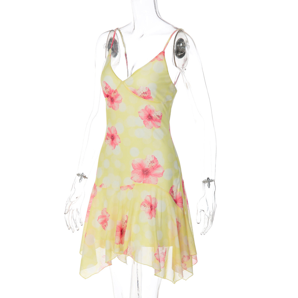 Women Clothing Summer Slim Fit Sexy Deep V Plunge Pure Youth Printed Strap Backless Dress