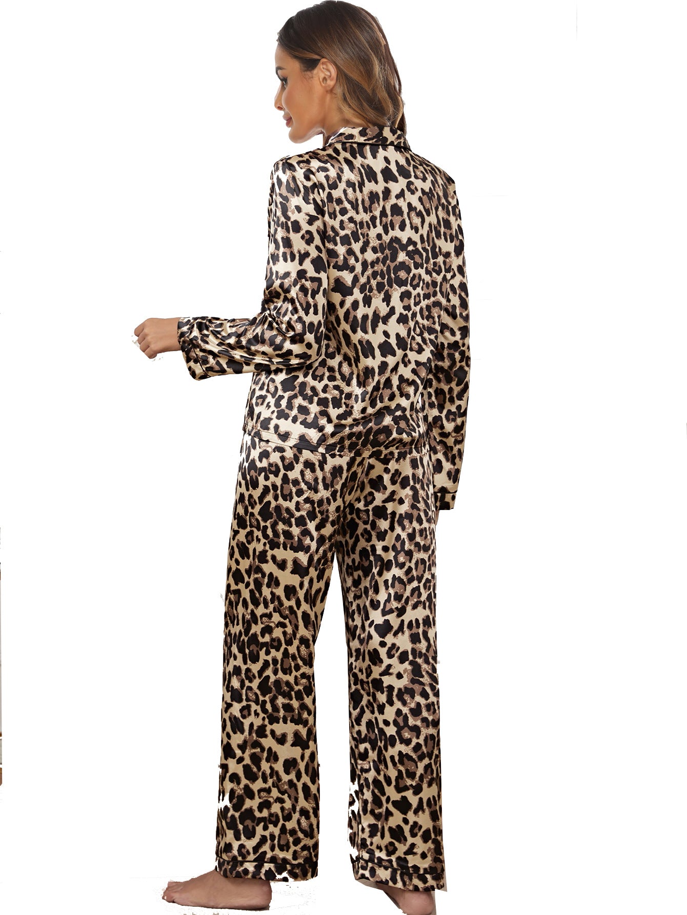 Satin Long Sleeved Trousers Home Wear Cardigan Suit Pajamas Women