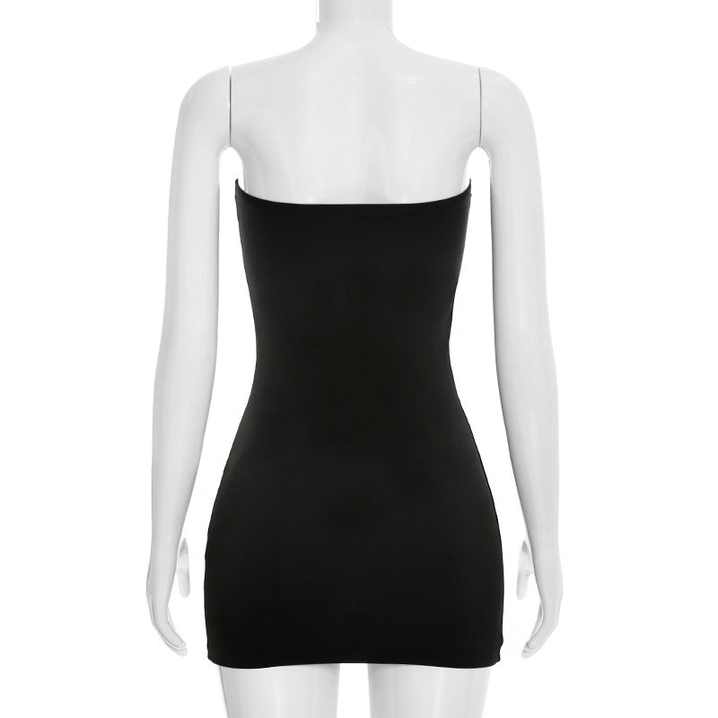 Women Clothing Summer Solid Color Sexy Slim Tube Top Strap Sleeveless Mini Short Dress