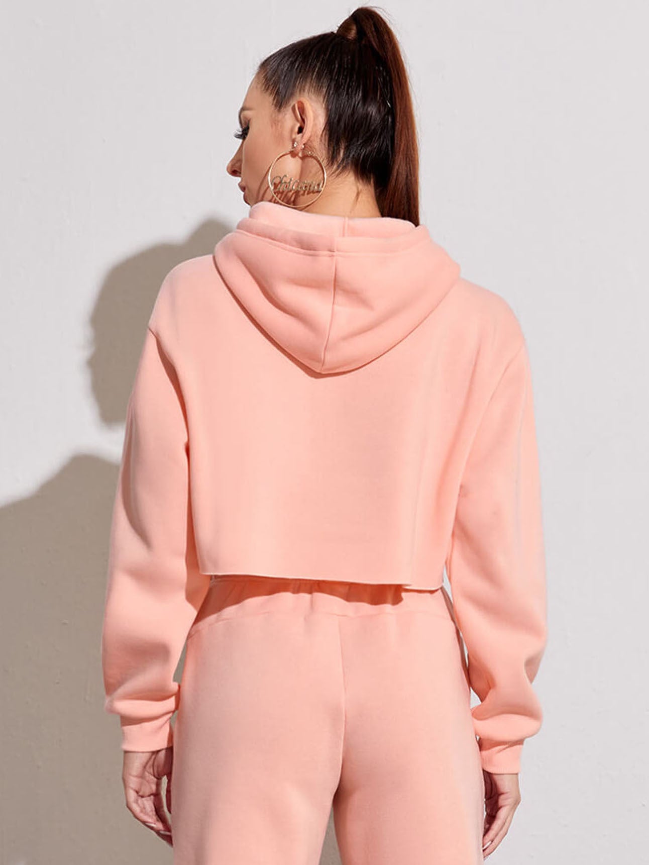 Fleece Solid Color Short Navel-Exposed Hooded