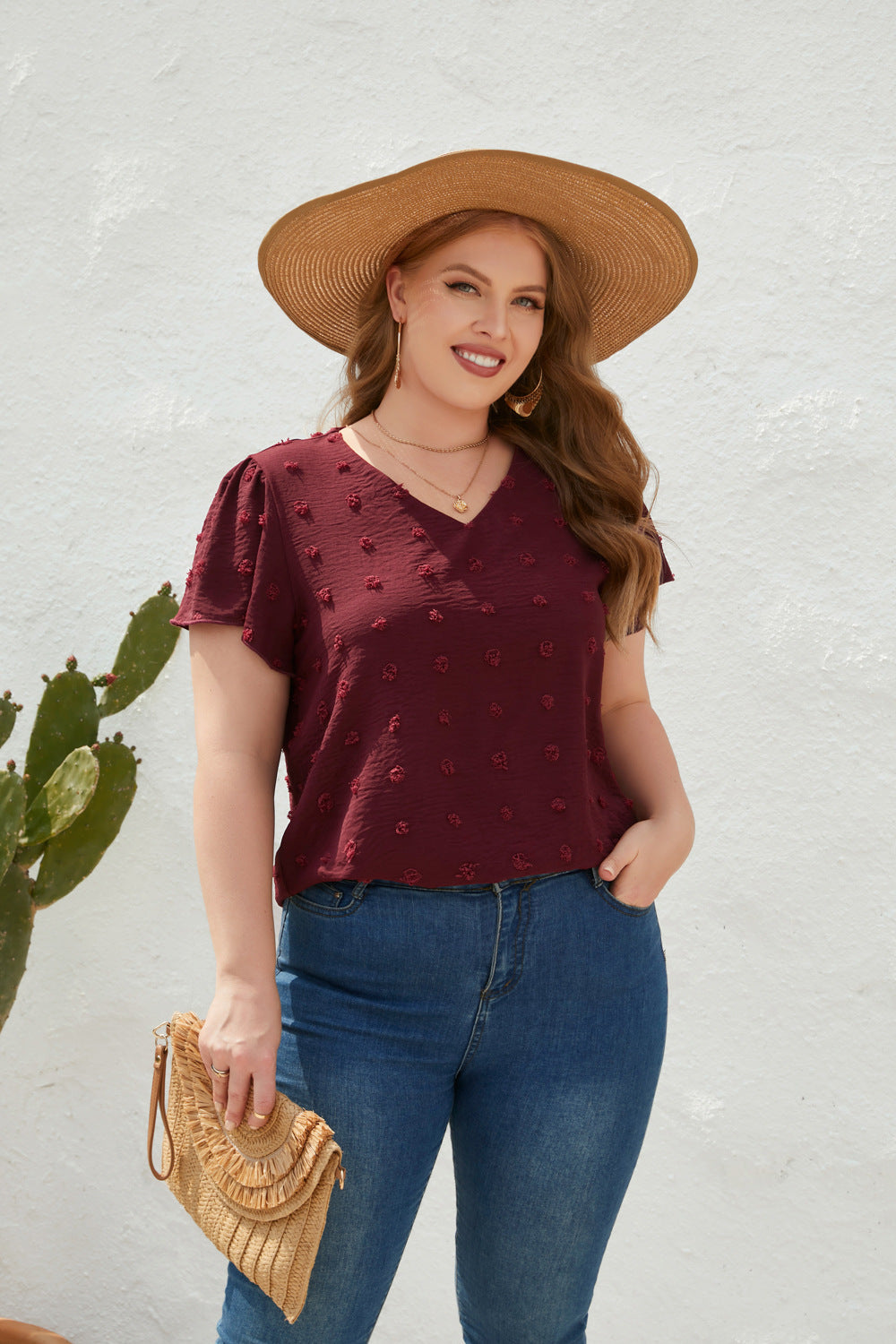 Plus Size Loose Fitting Casual T shirt Spring Summer Women Clothing V neck Fur Ball Short Sleeve Office Top