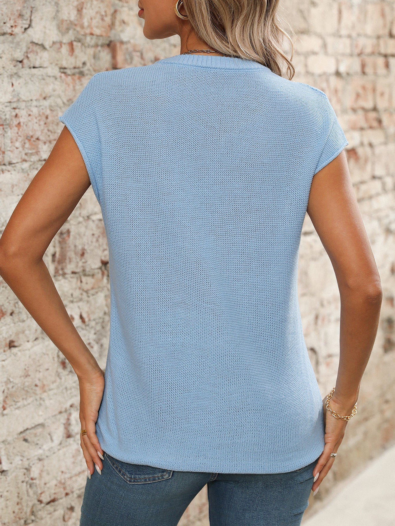 Summer Women Clothing V neck Top Knitted Thick Needle Casual Sweater