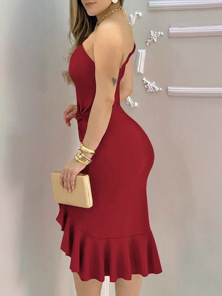 Spring Summer Women Clothing Elegant Pure Hip Sleeveless Dress