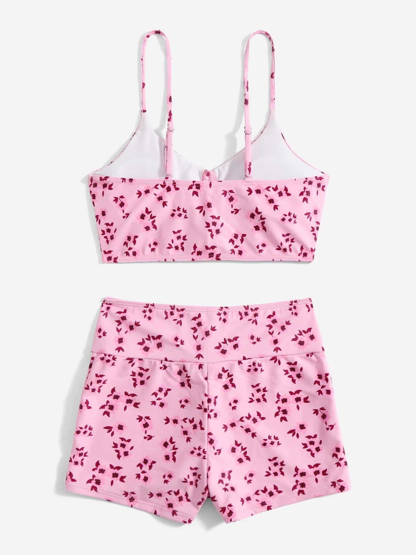 Swimsuit Women Split High Waist Boxer Floral Print Swimsuit