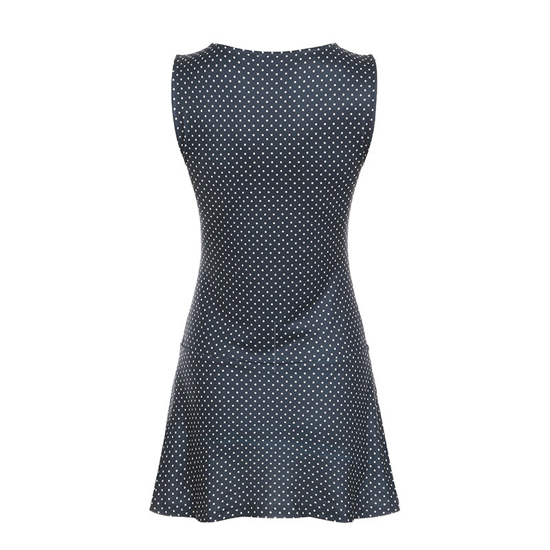 Women Polka Dot Dress Summer Sleeveless Casual Retro Sexy Mini Sleeveless Cinched Short Dress