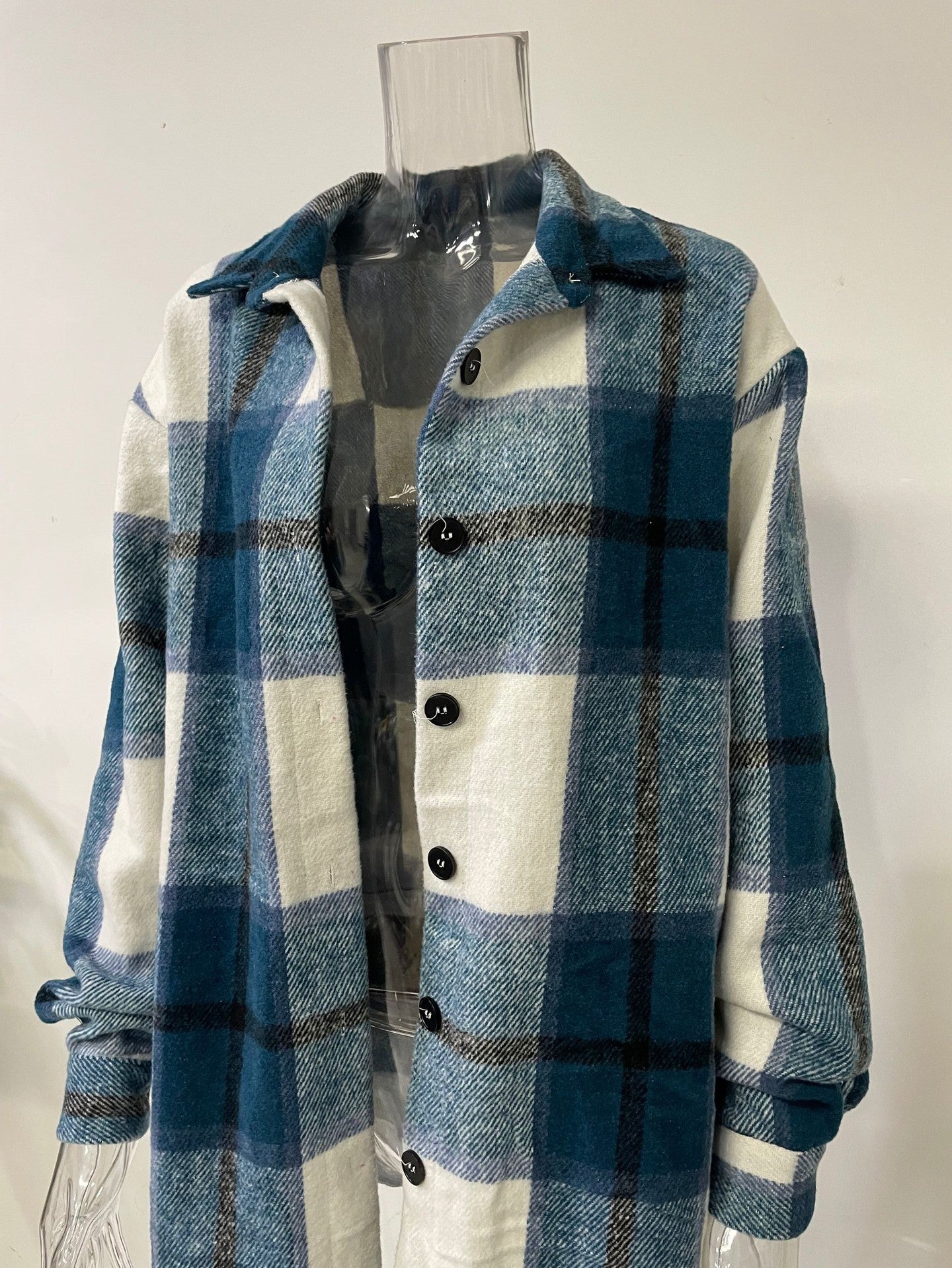 Women Clothing Top Plaid Shirt Woolen Irregular Asymmetric Design Autumn Winter Coat Women