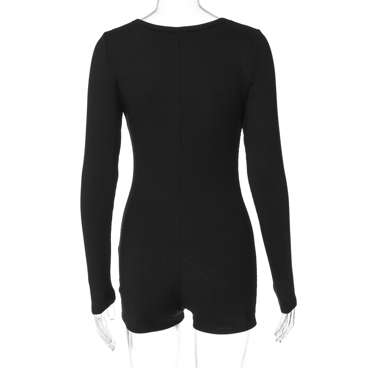 Autumn Rib Solid Color U Collar Breasted Tight Sports Yoga Jumpsuit