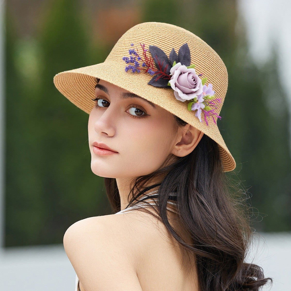 Summer Fisherman Hat Women French Woven Floral Hat Hat Sun Hat Vacation Sun Hat