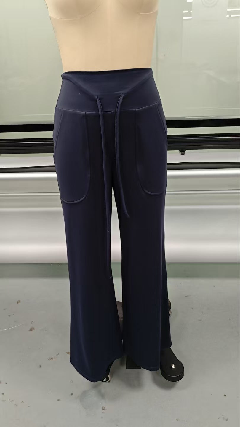 Tied High Waist Straight Leg Pants Autumn Winter Ladies Wide Leg Casual Trousers Drape Sports Yoga Pants