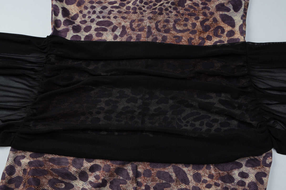 Women Clothing Winter Leopard Print Printed Mesh Lace up Slim Strap Jumpsuit Women