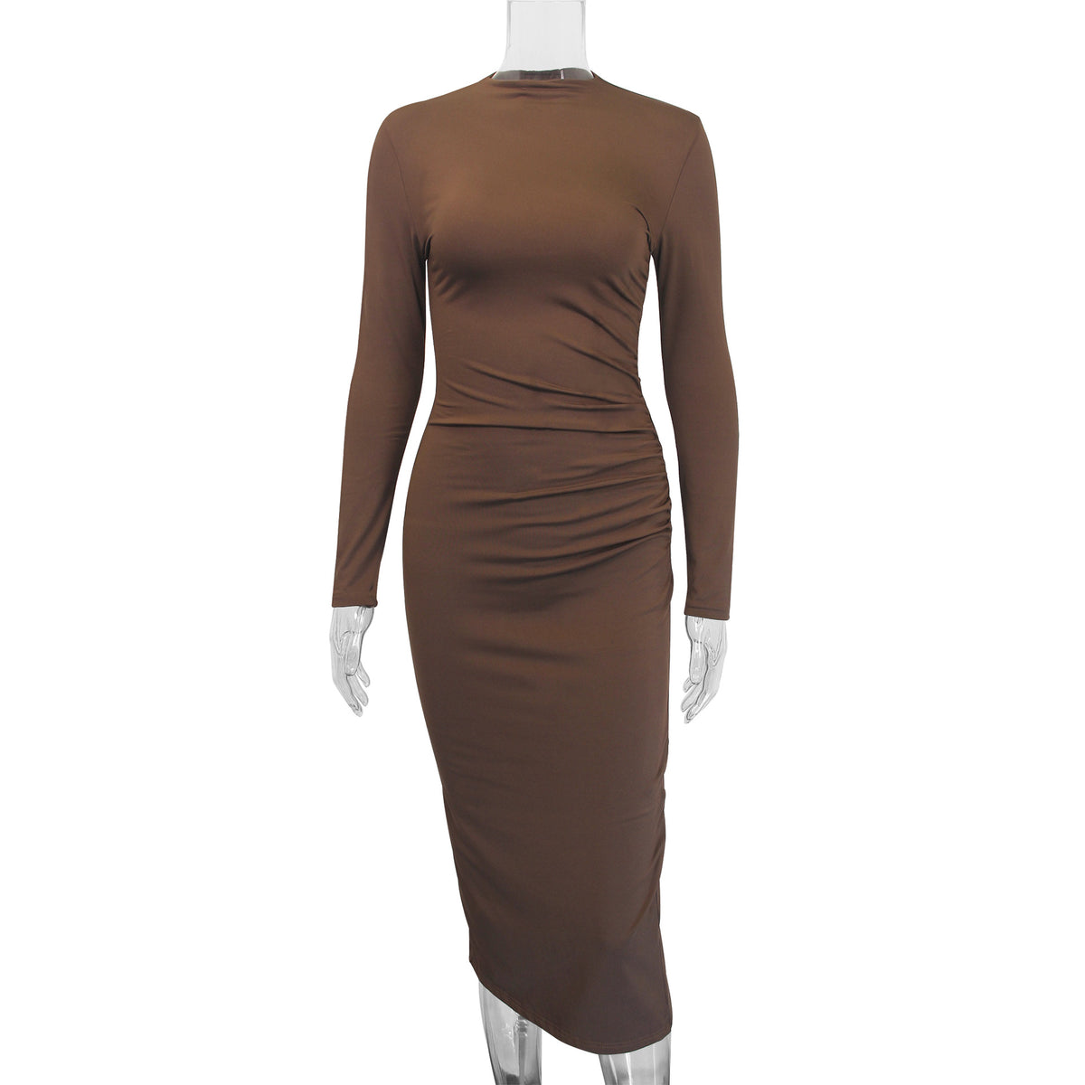 Autumn Winter Women Clothing round Neck Long Sleeved Dress Sexy Hip Bag Slim Fit Maxi Dress