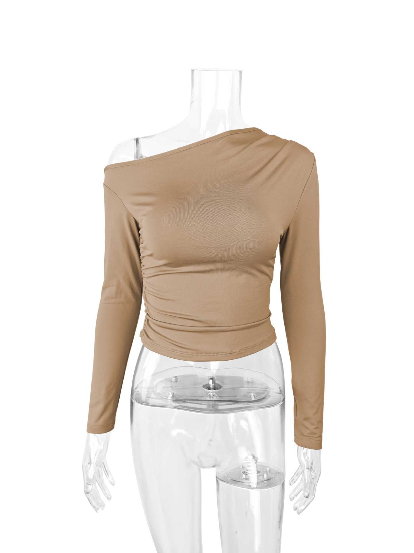 Sexy Oblique Shoulder Collar off the Shoulder Long Sleeve Slim Fit Wild Autumn Arrival T shirt Base