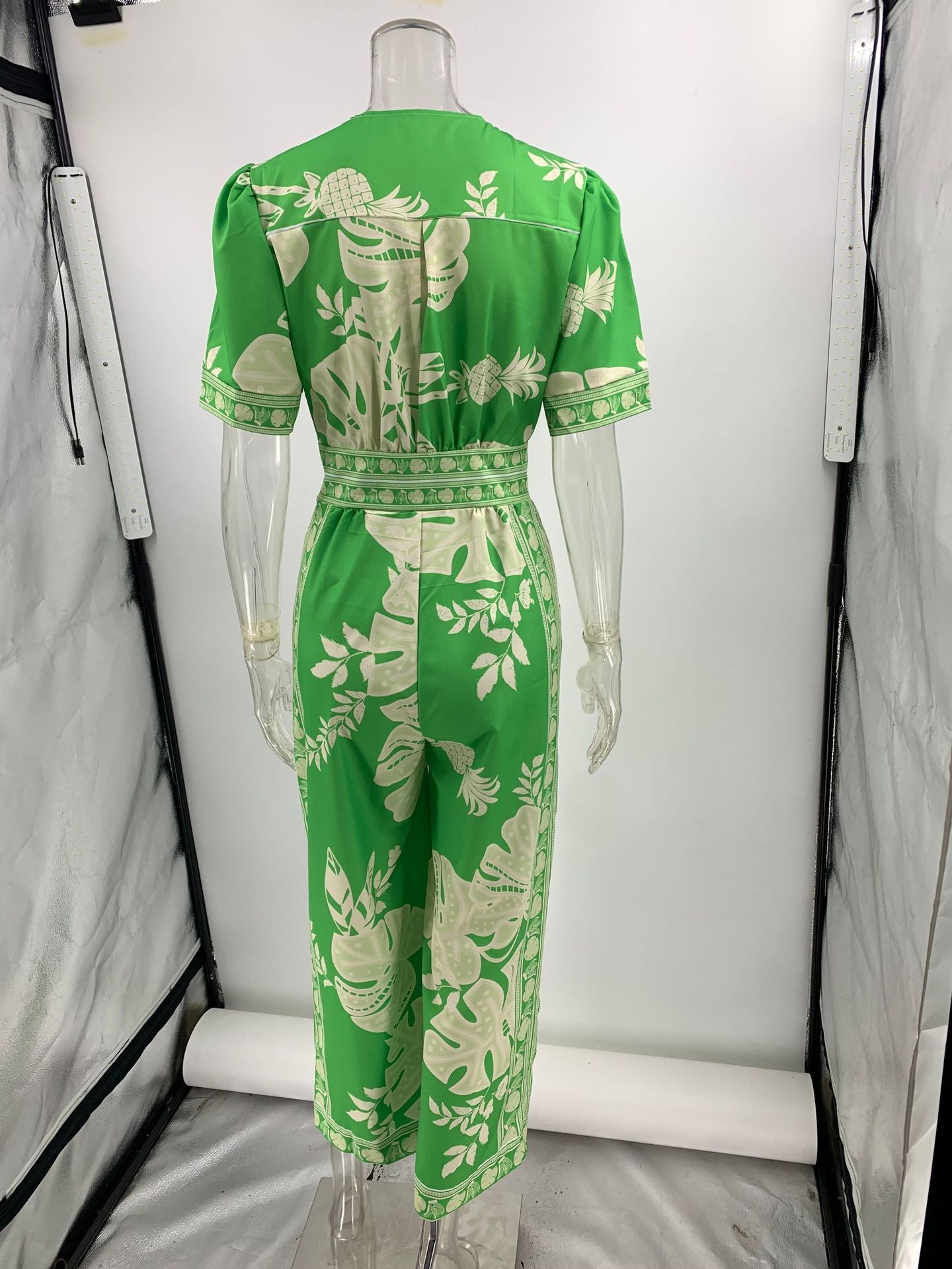 Summer Printed V neck Short-Sleeved Jumpsuit Women