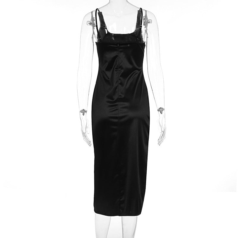 Slim Fit Slit Dress Fall Sexy Backless Spaghetti Straps Sheath Women Dress