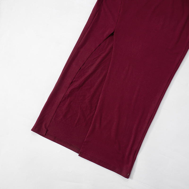 Women Sexy Slim Deep Cerise Hollow Out Cutout Split Mid Length Dress