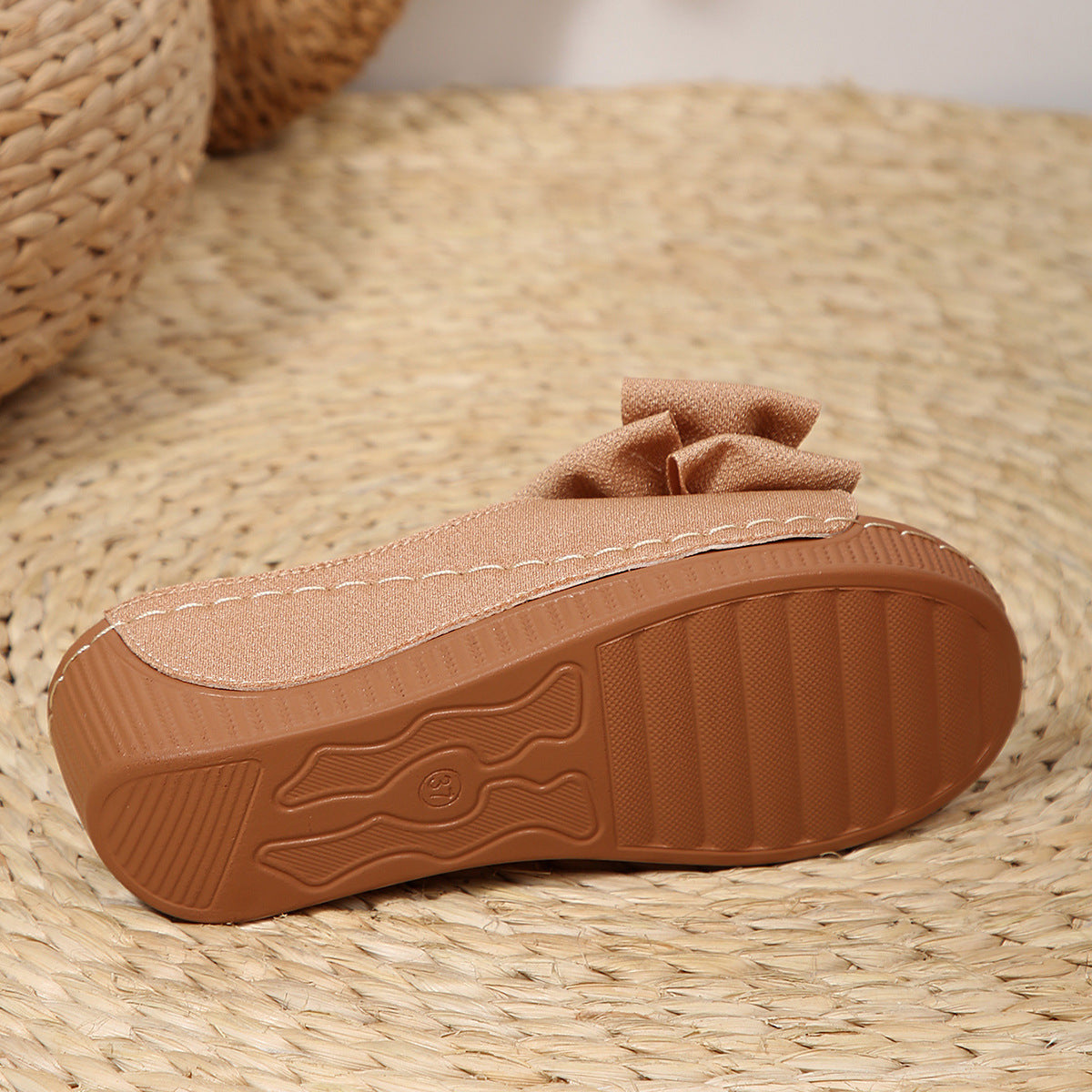 Wedge Platform Slippers Women Bow Fish Mouth Beach Slippers