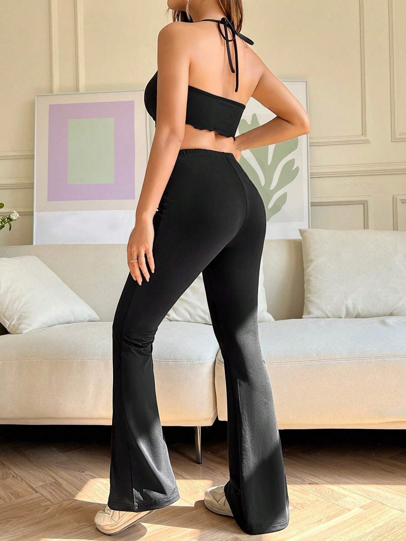 High Waist Flared Pants Summer Abdomen Control Black Mop Trousers Children