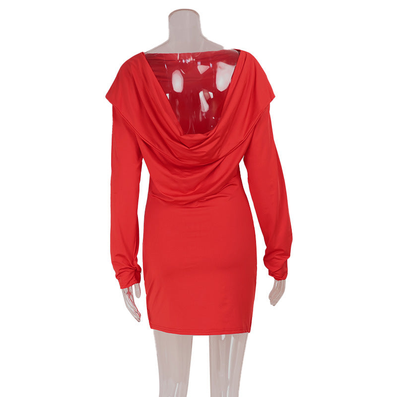 Red Women V Shaped Backless Elegant Socialite Solid Color Slim Dress Women