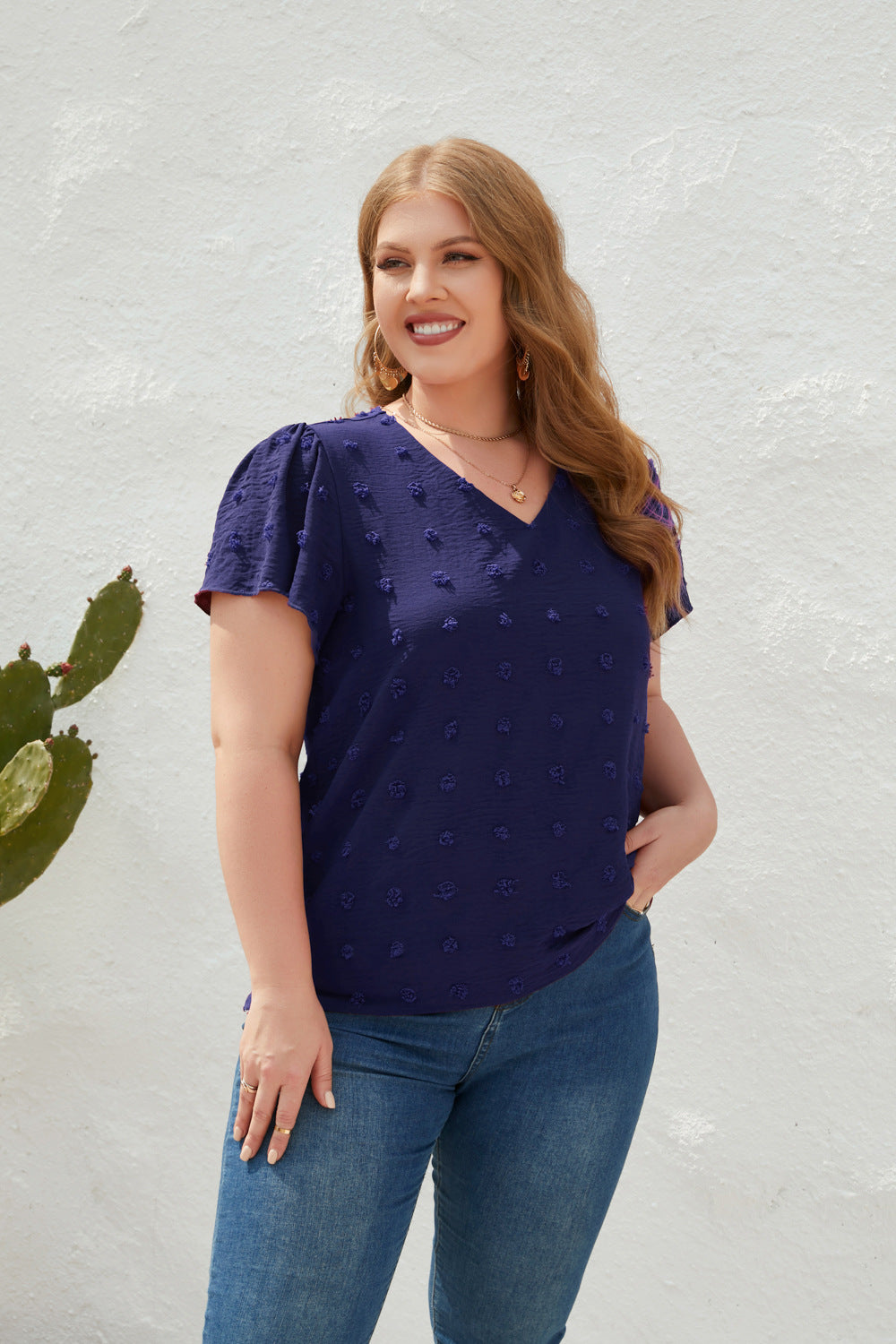 Plus Size Loose Fitting Casual T shirt Spring Summer Women Clothing V neck Fur Ball Short Sleeve Office Top
