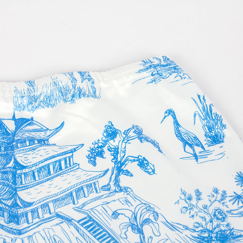 Sexy Summer Sleeveless Printed Tube Top Slim Fit Hip Wrapped Short Skirt Women Suit