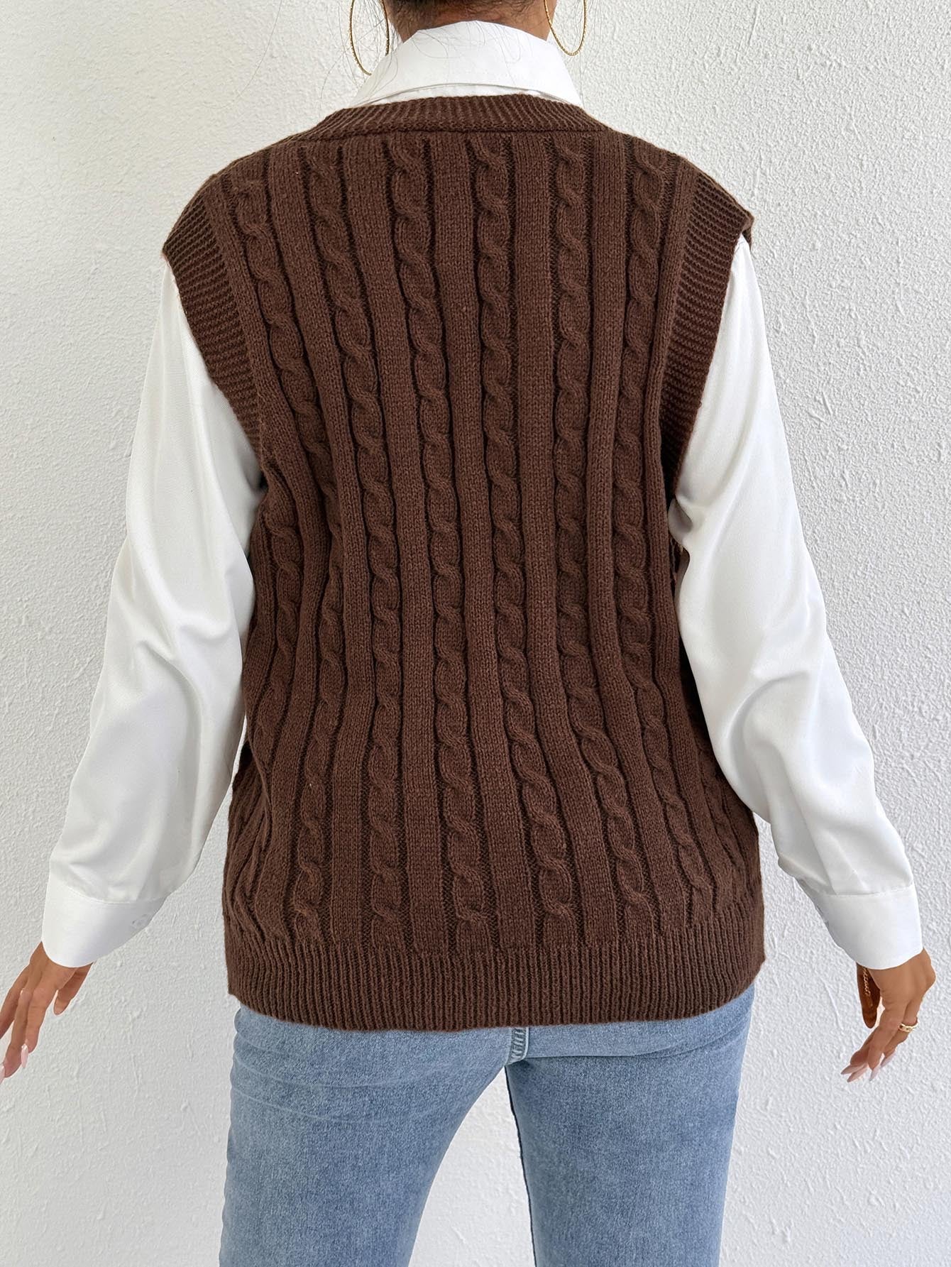 Women Knitted Cardigan Autumn Winter Women Clothing Casual Outerwear Vest Twist Woven Sweater Three Dimensional Floral Stitching Vest