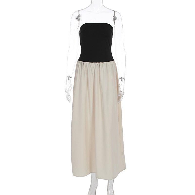 Women Clothing Summer Wrapped Chest Sexy Slimming Beam Waist Pleated A line Dress