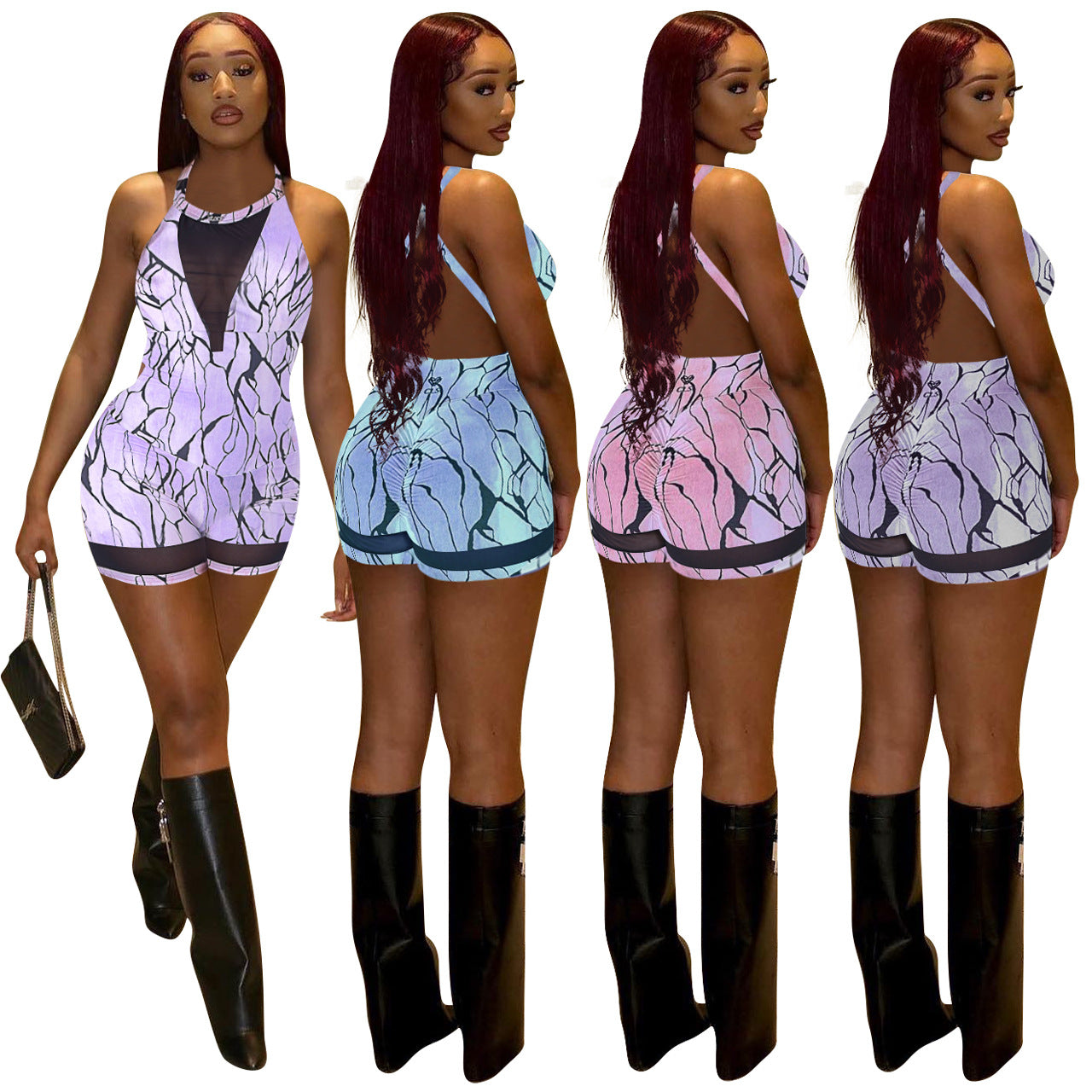 Women Clothing Printed Backless Siamese Sexy Women Clothing Romper