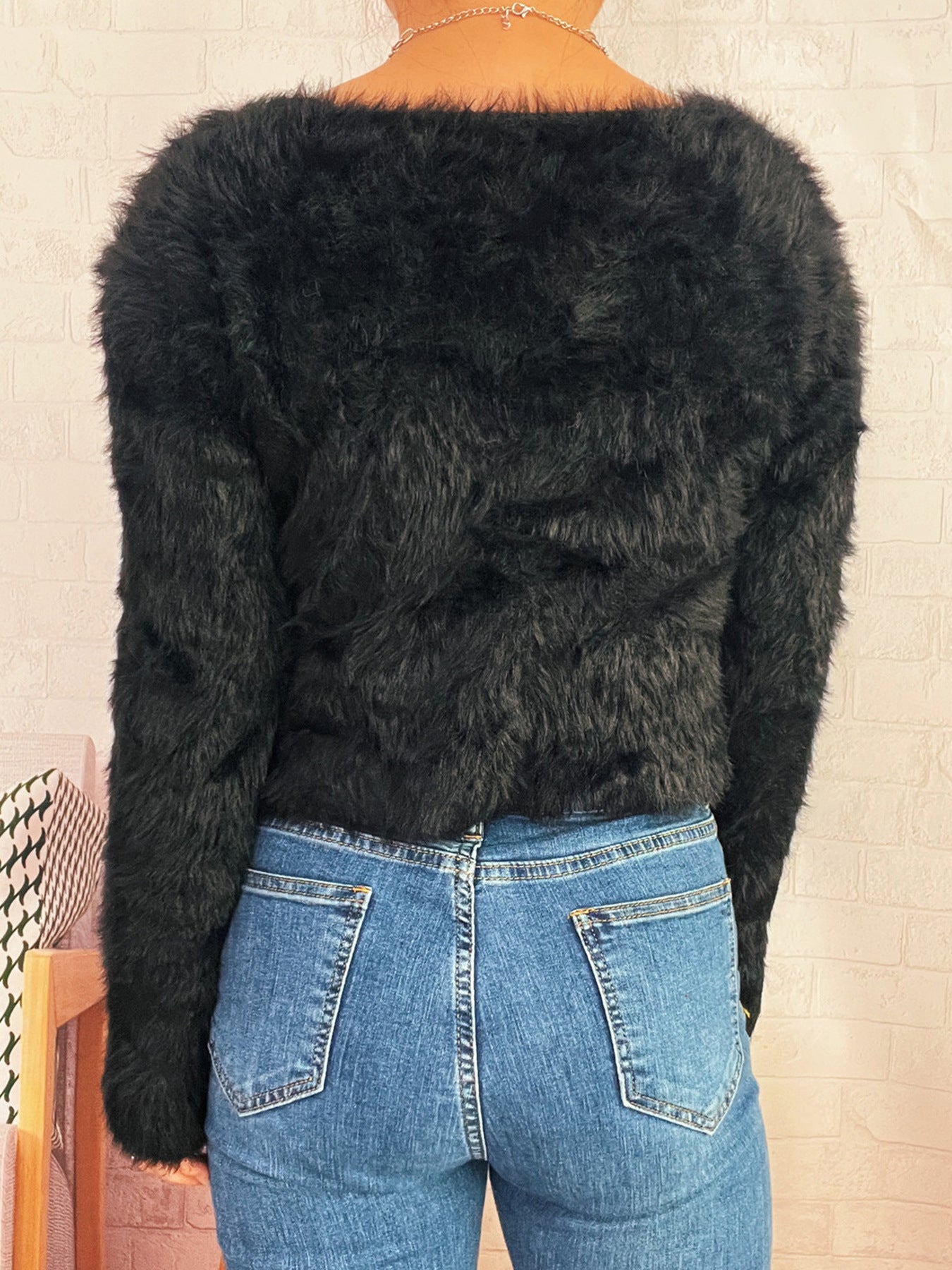 Autumn Winter Office Cute Love Button Solid Color Mink like Knitted Cardigan Sweater
