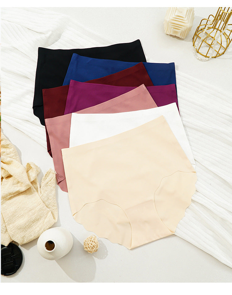 Wave Edge Ice Silk Women High Waisted Panties Seamless Solid Color Anti Pinching Hip Light Belly Contracting Briefs Women