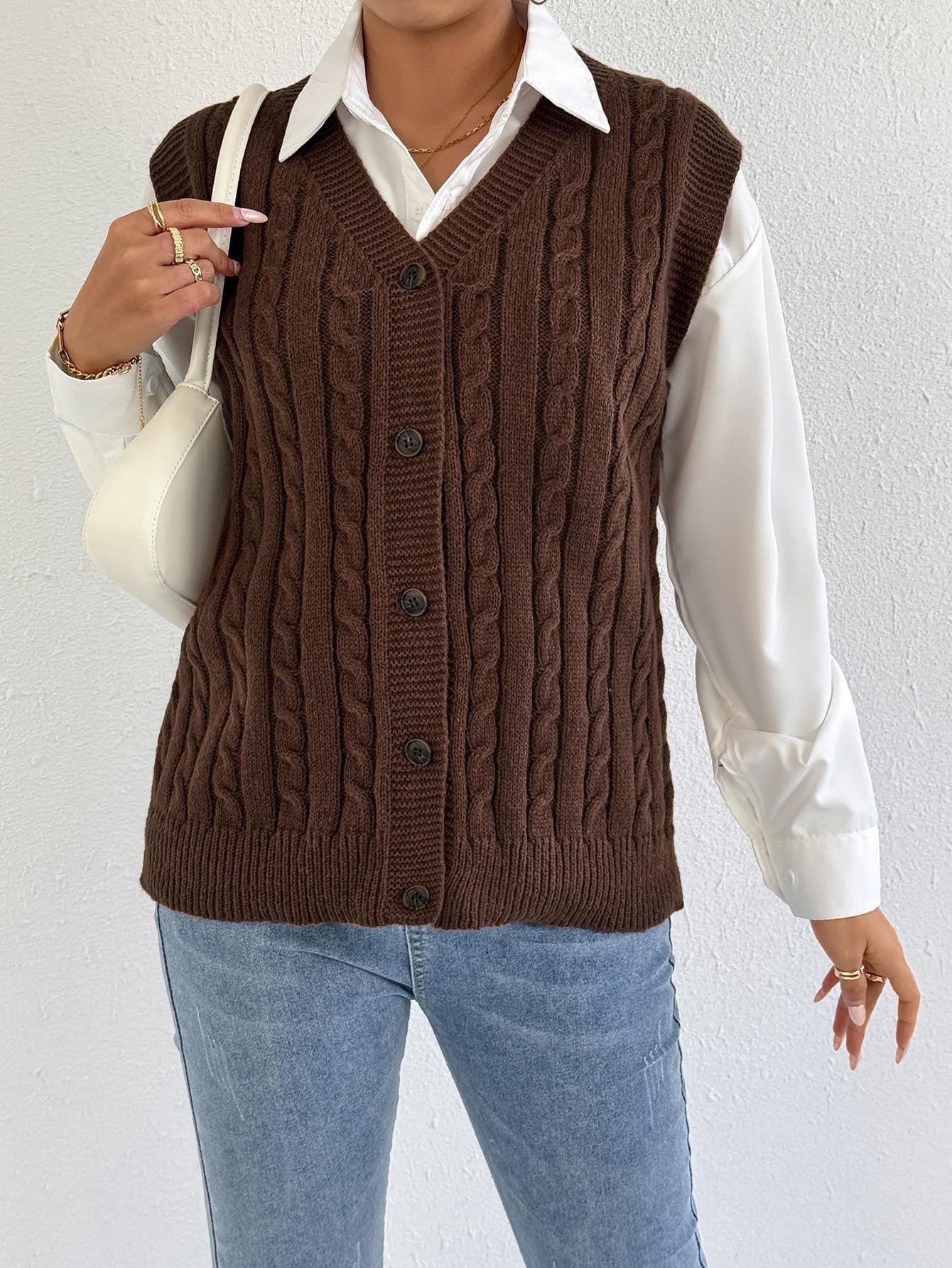 Women Knitted Cardigan Autumn Winter Women Clothing Casual Outerwear Vest Twist Woven Sweater Vest