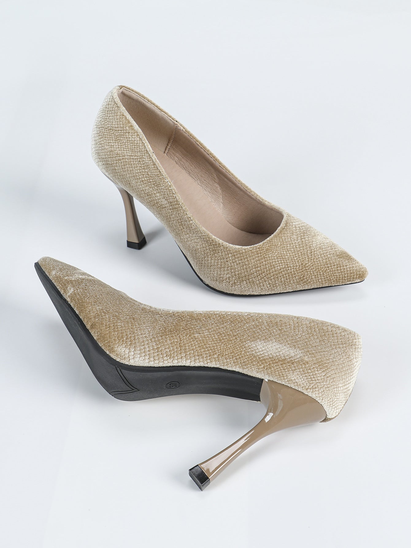 Plus Size Women Shoes 9cm Cocktail Pointed Corduroy Girl Women High Heel Shoes