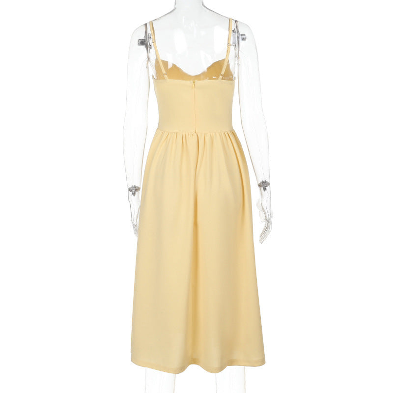 Fashionable Waist Strap Dress Spring Slim Fit Solid Color V neck Maxi Dress for Women