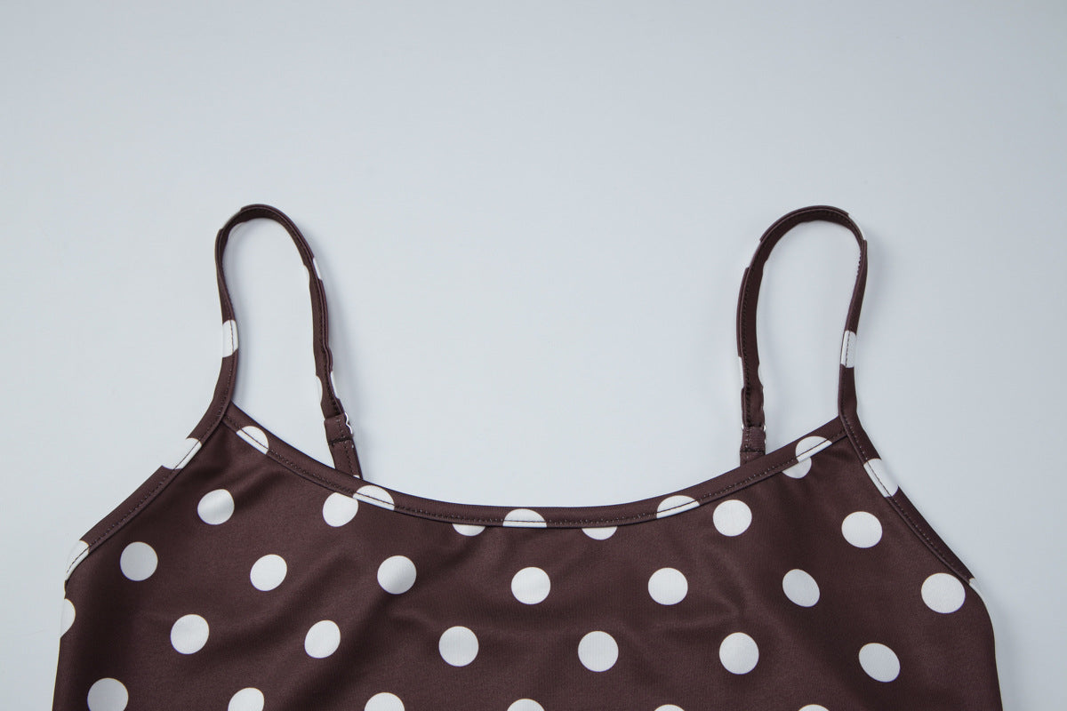 French Women Clothing Winter Printed Polka Dot Slim Fit Slimming Sheath Strap Dress for Women