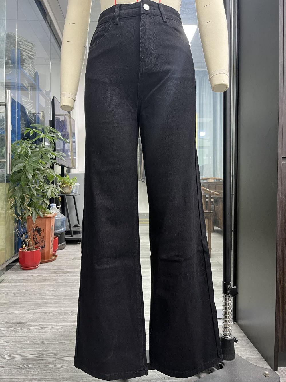 Black High Waist Straight All Matching Loose Denim Trousers Women Jeans