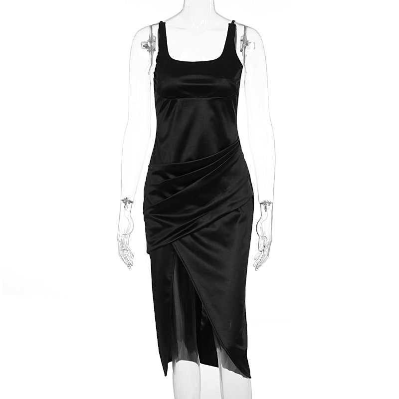 Slim Fit Slit Dress Fall Sexy Backless Spaghetti Straps Sheath Women Dress
